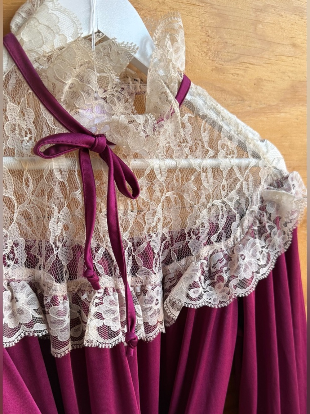 Vtg Wine Lace Collar Midi Dress Fit-Flared Long Sleeve ILGWU Unionmade Dre - Picture 12 of 12